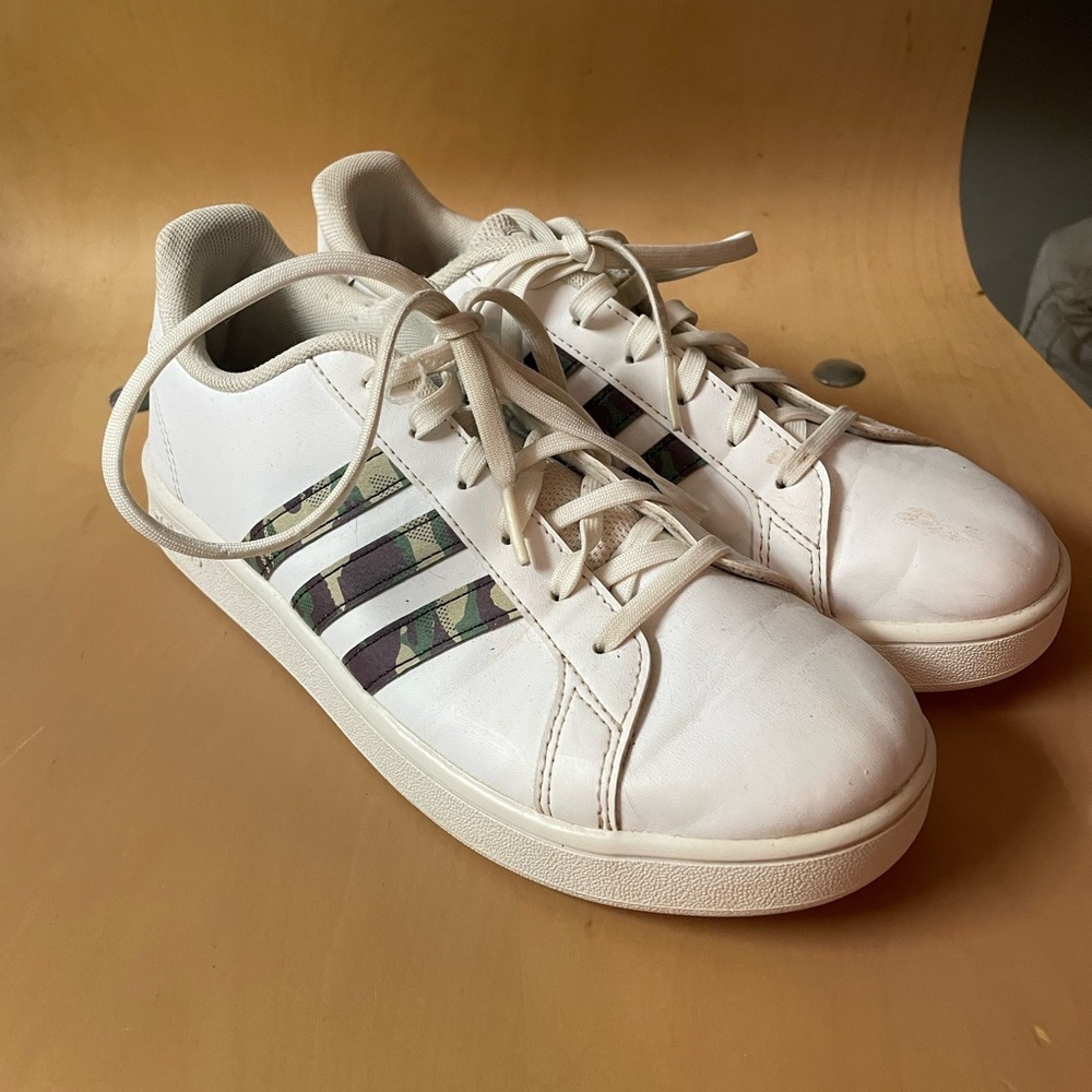 Adidas White Sneakers with Camouflage  Stripes